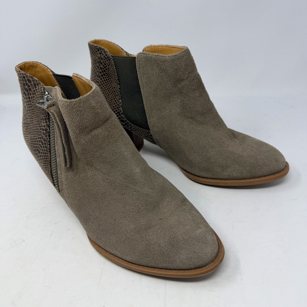 Vionic Anne Ankle Booties Womens 7.5 Wide Grey Suede Excellent Snakeskin Heel
